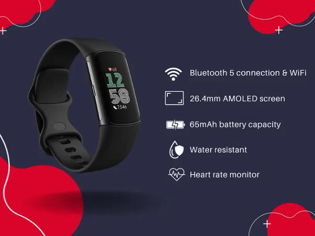 fitbit charge 6 - wifi, bluetooth 5, amoled screen, water resistant specs, side view